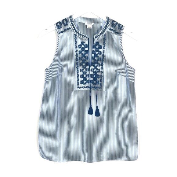J. Crew Embroidered Striped Tank Top - Picture 1 of 5